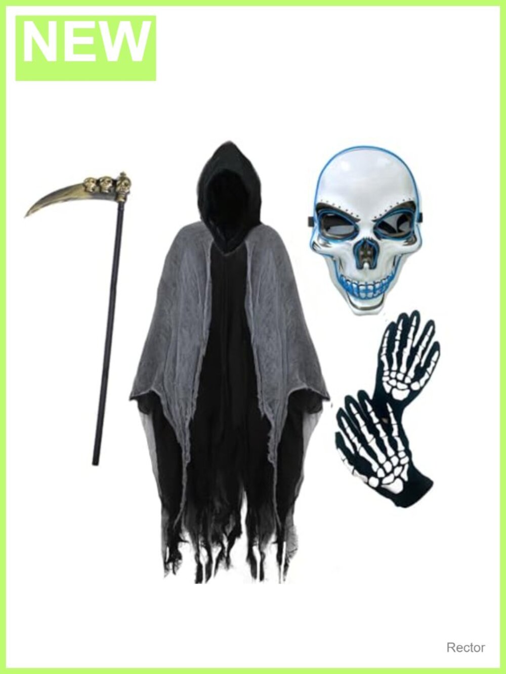 Kids Grim Reaper Costume LED Mask Hooded Cloak Scythe Gloves